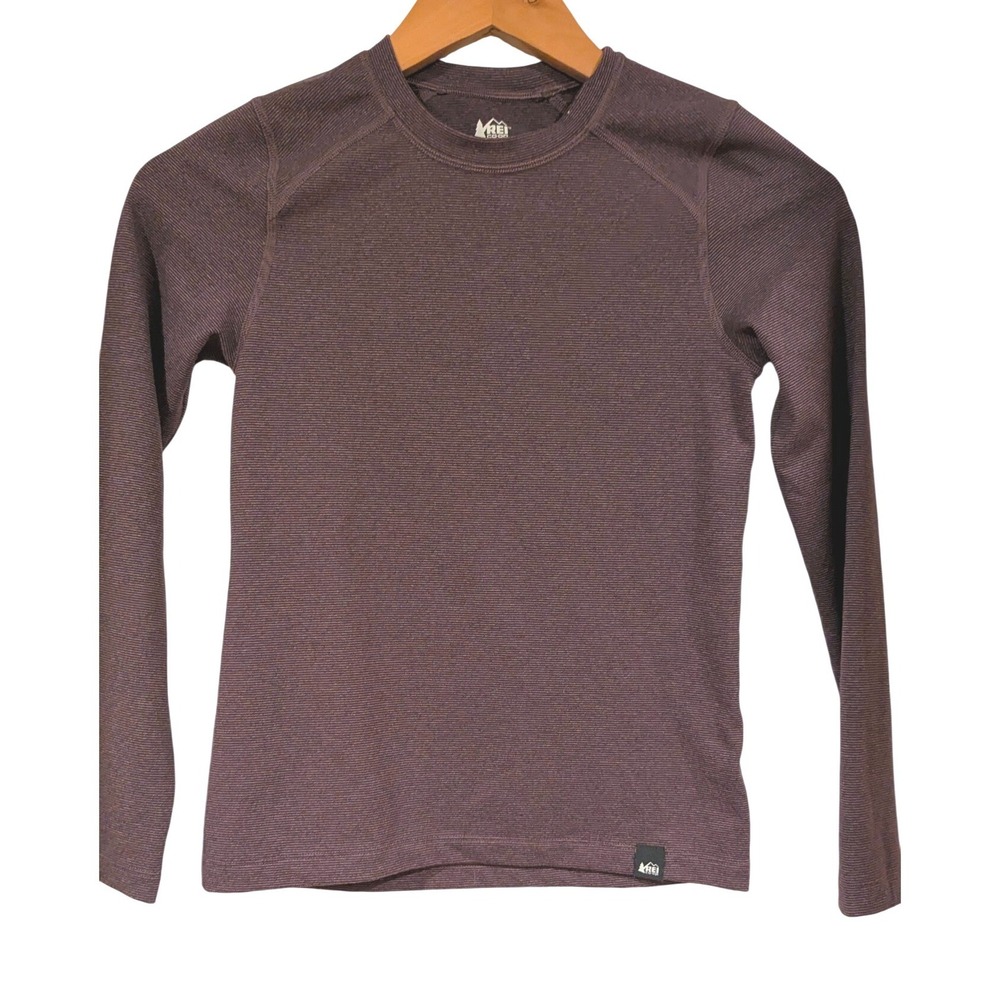 REI Co-op Base Layer Top Kids Medium 10-12 Purple Stripe Thermal Hiking Gorpcore